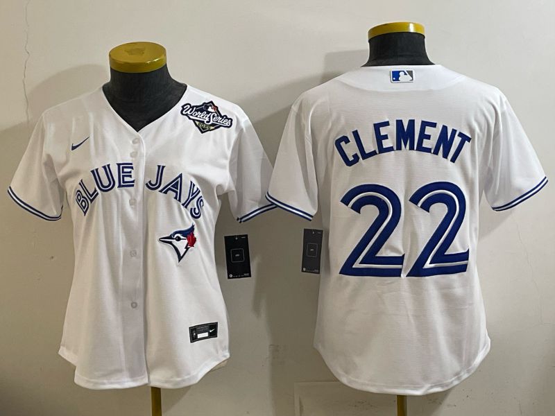 Women 2025 Nike Toronto Blue Jays #22 Clement White Game MLB Jersey 01